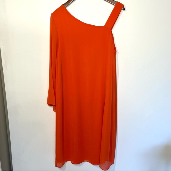Soft Surroundings Orange Caramba One Shoulder Georgette chiffon dress large - Picture 4 of 6